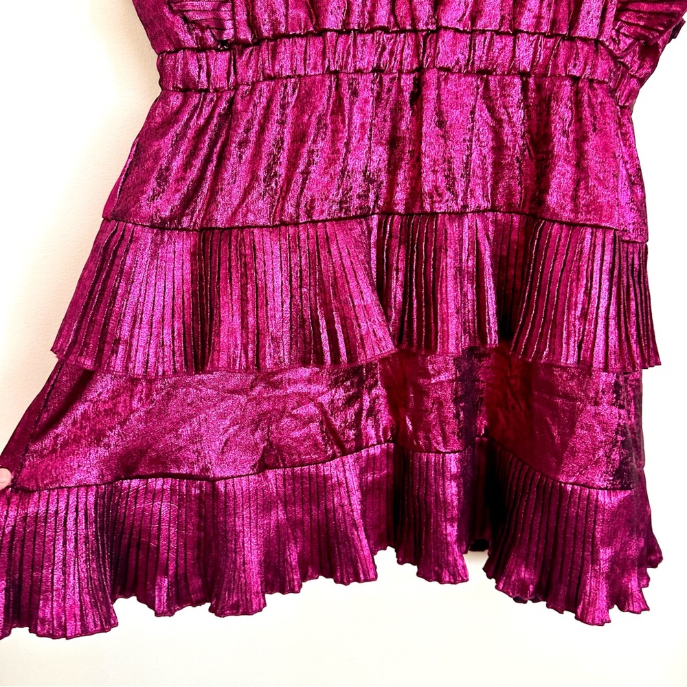 TCEC Pink Metallic Ruffle Mini Dress Size Large - Picture 3 of 11